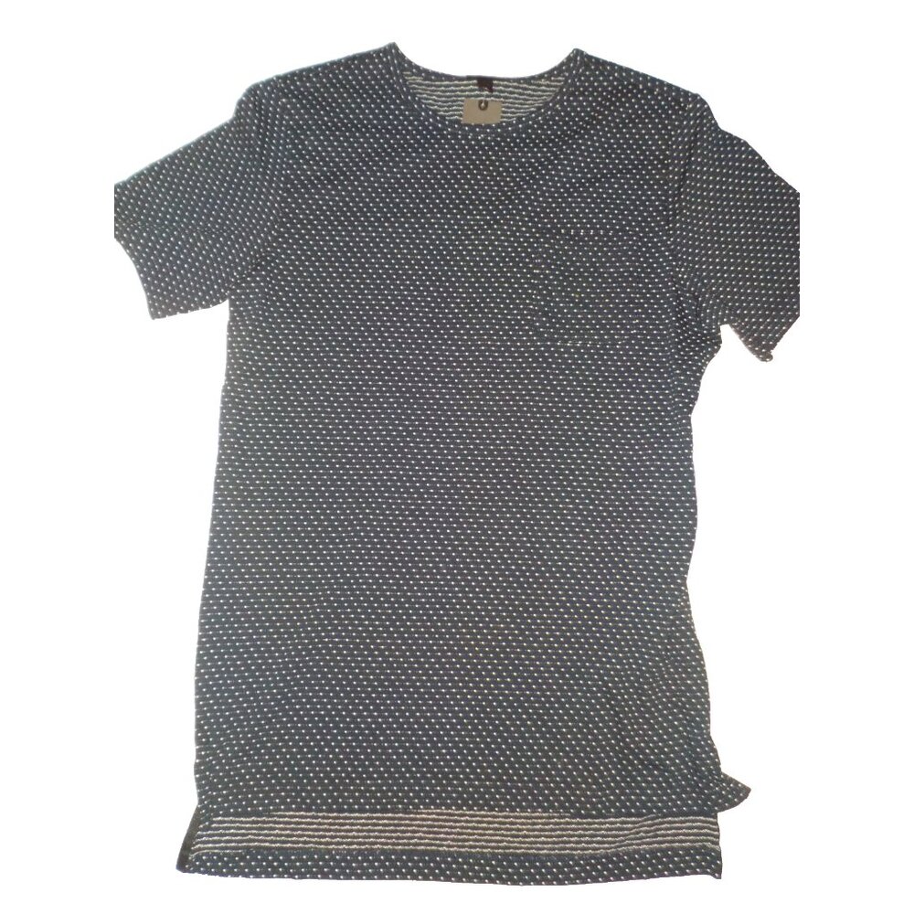 NWT Mossimo Dark Blue w/ White Polka Dot Women's S/S Top Shirt Stretchy Blouse M
